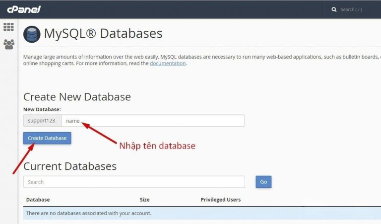 Tạo Database,  phân quyền cho User quản lý Database, Cách tạo Database và User quản lý, phân quyền trong cPanel