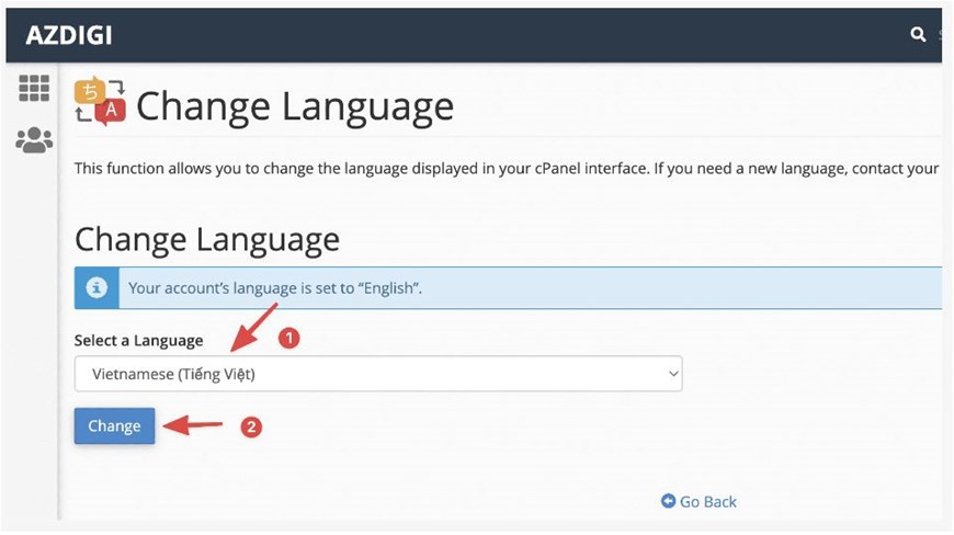 thay đổi giao diện cPanel, thay đổi ngôn ngữ cPanel, thay đổi ngôn ngữ trên cPanel, giao diện và nhôn ngữ cPanel 