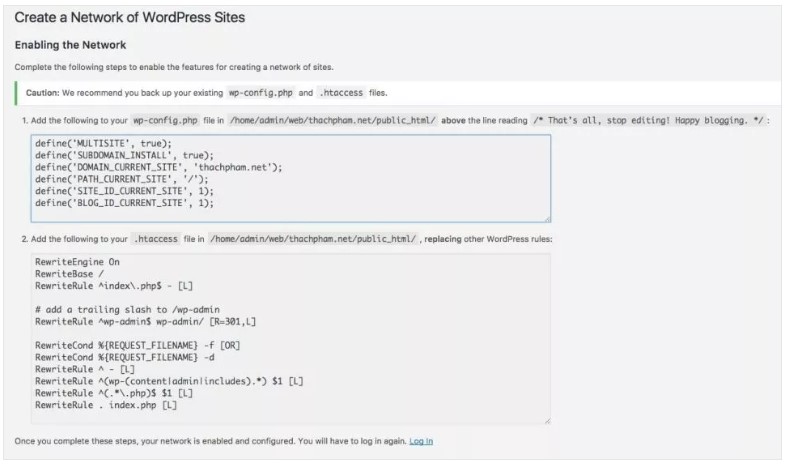 Cài đặt WordPress Multisite, Hướng dẫn Multisite WordPress, Thiết lập mạng WordPress