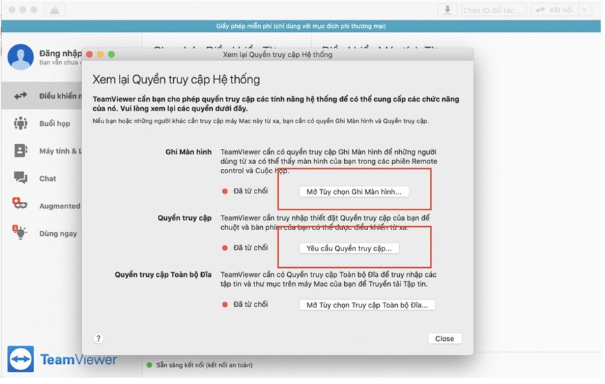Phân quyền cho teamviewer trên MAC, teamviewer trên MAC, Phân quyền cho teamviewer 