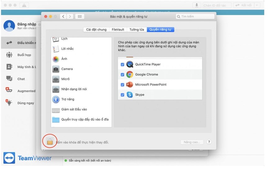 Phân quyền cho teamviewer trên MAC, teamviewer trên MAC, Phân quyền cho teamviewer 