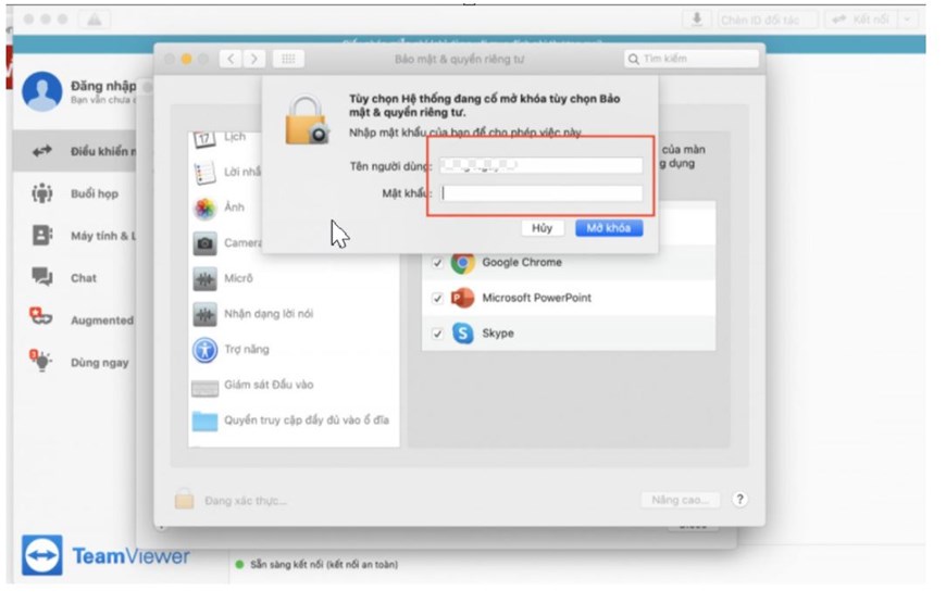 Phân quyền cho teamviewer trên MAC, teamviewer trên MAC, Phân quyền cho teamviewer 