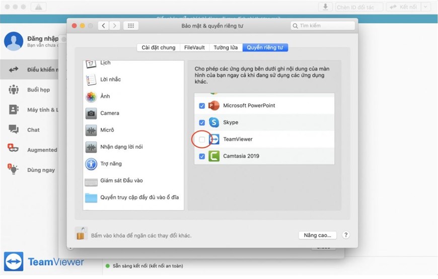Phân quyền cho teamviewer trên MAC, teamviewer trên MAC, Phân quyền cho teamviewer 