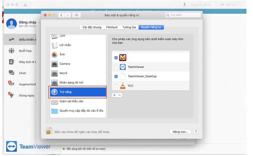 Phân quyền cho teamviewer trên MAC, teamviewer trên MAC, Phân quyền cho teamviewer 
