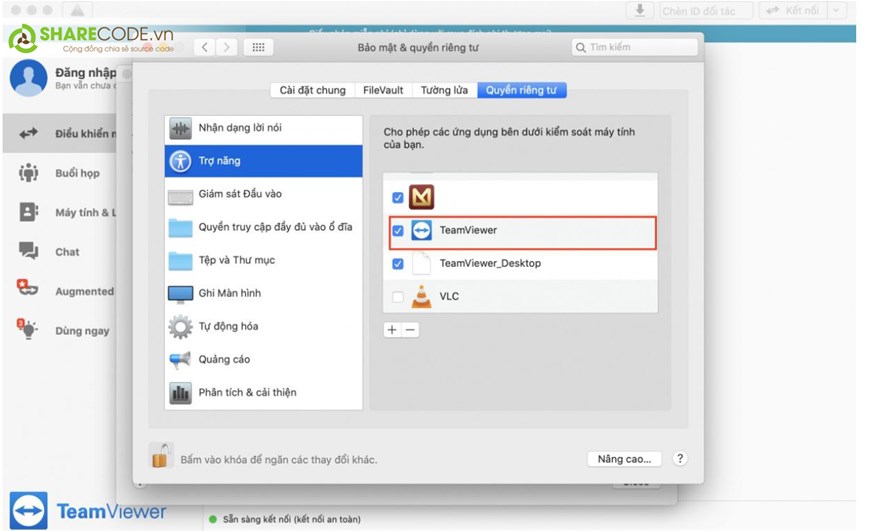 Phân quyền cho teamviewer trên MAC, teamviewer trên MAC, Phân quyền cho teamviewer 