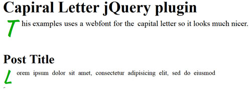 Capital Letter, Drop Caps, jQuery Plugins, jQuery, javascript