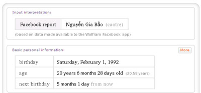 Facebook Report ,thu thuat facebook, facebook tips, wolfram alpha, thong tin facebook