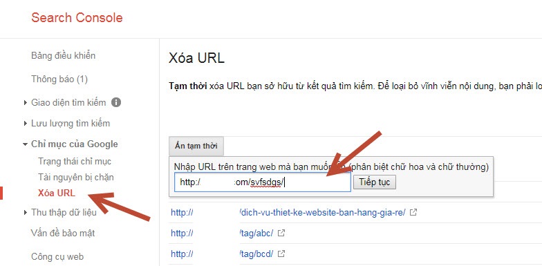 xóa lỗi 404, lỗi 404 trong Google Search Console, xóa bỏ link lỗi 404