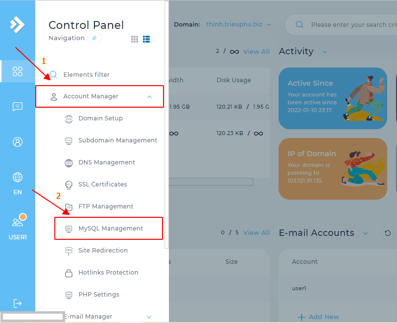 database, DirectAdmin, tạo database trên DirectAdmin