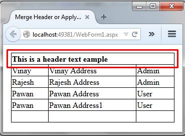 Merge, Header,Merge Header,Apply ColumnSpan,GridView