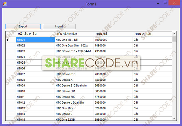 Export từ Datagridview xuống Excel,code export excel,code đọc gridview,code export file excel,code xuất dữ liệu ra file excel