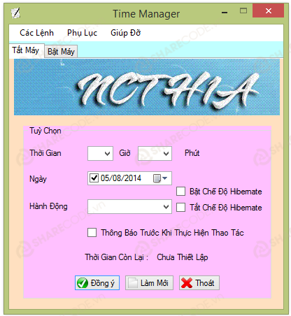 Code quản lý hẹn giờ máy tính,đồ án điều khiển máy tính,remote máy tính,mã nguồn hẹn giờ máy tính,down load code miễn phí,source code điều khiển máy tính