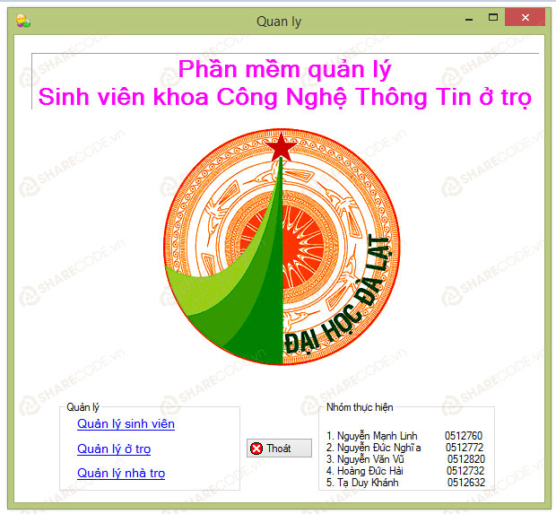 Code quản lý phòng trọ sinh viên, đồ án quản lý sinh viên, source quản lý kí túc xá, code quản lý nhà ở sinh viên, quản lý sinh viên ở trọ C#