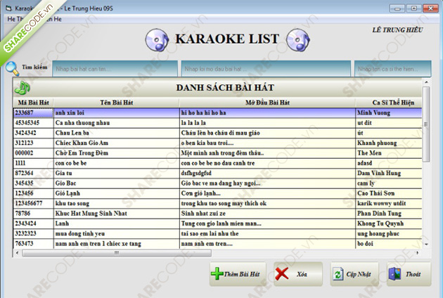 Code tìm kiếm bài hát Karaoke,Share code tìm kiếm bài hát,Đồ án tìm kiếm bài hát Karaoke,code tìm kiếm bài hát VB6,Tìn kiếm bài hát,code thông tin bài hát